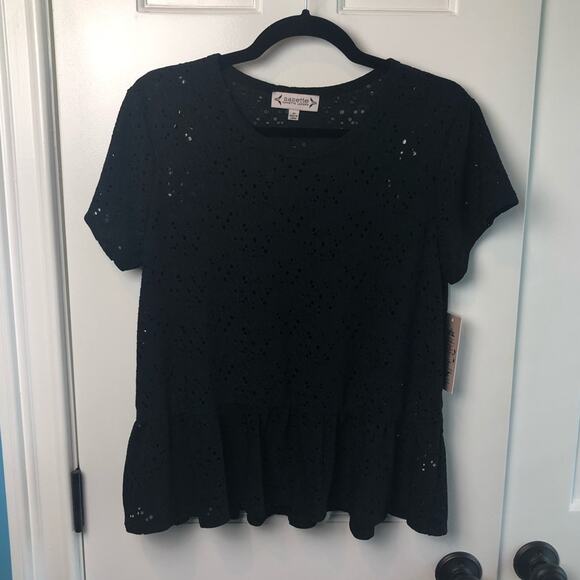 NWT Nanette Lepore black eyelet peplum top Medium - Picture 3 of 9